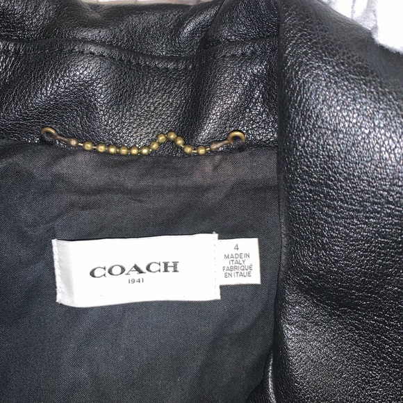Coach Black Leather Jacket with Fringe and Ribbed Hem - Picture 5 of 6